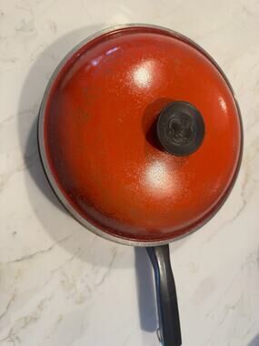 Vintage 10in 10 Club Aluminum Red Skillet Fry Frying Pan Lid